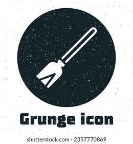 Grunge Handle broom icon isolated on white background. Cleaning service concept. Monochrome vintage drawing. Vector