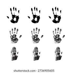 Grunge Handprint Vector Set, Dirty Hand Silhouettes, Ink and Paint Hand Mark Illustration