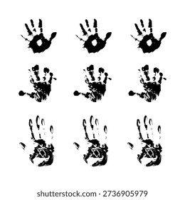 Grunge Handprint Vector Set, Dirty Palm Silhouettes, Ink and Paint Hand Marks Illustration