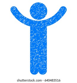 Grunge Hands Up Child icon with grunge design and unclean texture. Unclean vector blue pictogram for rubber seal stamp imitations and watermarks. Draft sign symbol.