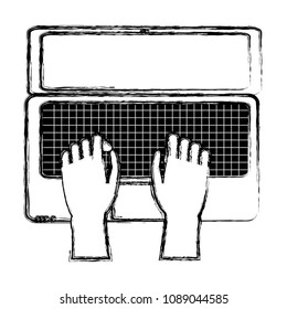 grunge hands with electronic screen laptop technology