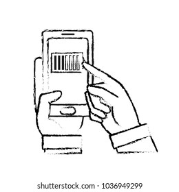 grunge hands with smartphone technology and battery power
