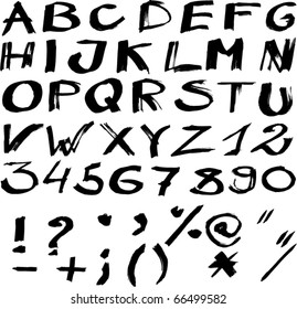 Grunge handwritten alphabet, isolated on white background. Vector illustration.