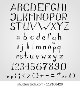 Grunge handwritten font, isolated on white background. Vector illustration.