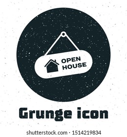 Grunge Hanging sign with text Open house icon isolated on white background. Signboard with text Open house.  Vector Illustration