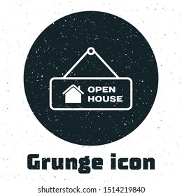 Grunge Hanging sign with text Open house icon isolated on white background. Signboard with text Open house.  Vector Illustration