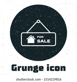 Grunge Hanging sign with text For Sale icon isolated on white background. Signboard with text For Sale.  Vector Illustration
