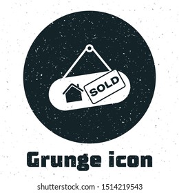 Grunge Hanging sign with text Sold icon isolated on white background. Sold sticker. Sold signboard.  Vector Illustration