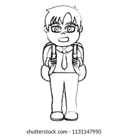 grunge happy boy child with backpack and clothes