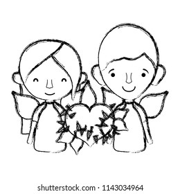 grunge happy clouple and thorned heart with leaves