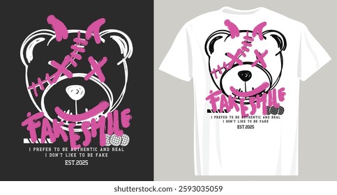 Grunge happy emoji face drawing and quote typography urban retro style . Vector illustration design for fashion, t shirt, prints, graphics, posters.