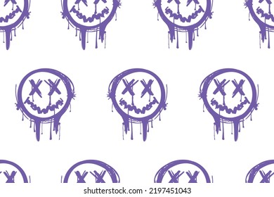 Grunge happy face graffiti style drawings. Seamless pattern repeating texture background design for fashion fabrics, textile graphics, prints.