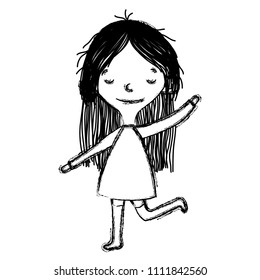 grunge happy girl with hairstyle and hand up