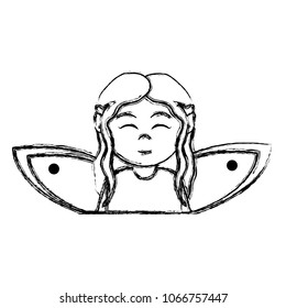 grunge happy girl head with hairstyle and wings