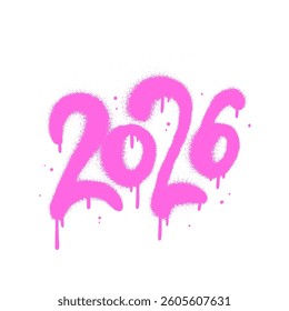Grunge Happy new year clipart concept - 2026 numbers urban graffiti with pink spray paint. Textured vector illustration.