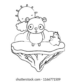 grunge happy panda animal in the float island