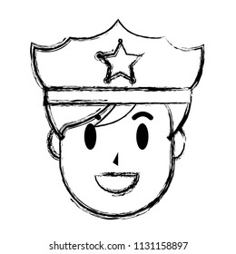 grunge happy policeman head with hat and hairstyle