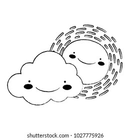 grunge happy sun with cloud kawaii natural weather
