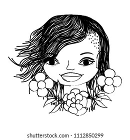 grunge happy woman with hairstyle and flowers style