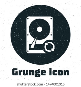 Grunge Hard disk drive HDD sync refresh icon isolated on white background.  Vector Illustration