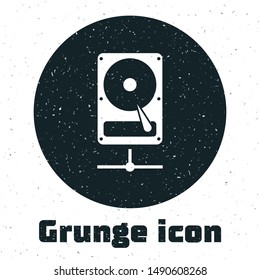 Grunge Hard disk drive on sharing network icon isolated on white background.  Vector Illustration