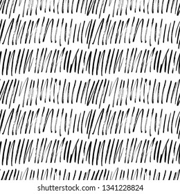 Grunge hatches hand drawn vector seamless pattern. Broken, zig zag lines paintbrush drawing. Black paint dry brushstroke abstract background. Ink brush texture. Wrapping paper, wallpaper design.