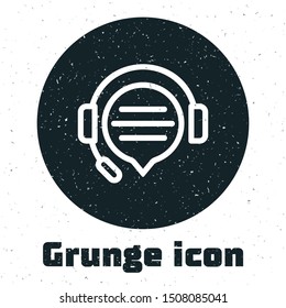 Grunge Headphones with speech bubble chat icon isolated on white background. Support customer service, hotline, call center, faq, maintenance.  Vector Illustration