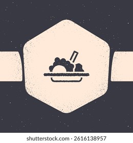 Grunge Healthy food icon isolated on grey background. Monochrome vintage drawing. Vector