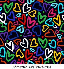 Grunge heart abstract vector seamless repeat pattern.