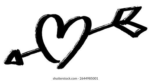 Grunge heart arrow with brush stroke texture vector, combining romance with a raw, artistic, distressed feel. Great for edgy love, expressive art, or textured design elements.