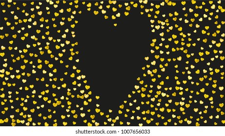 Grunge heart background for Valentines day with gold glitter. February 14th day. Vector confetti for grunge heart background. Hand drawn texture. Love theme for poster, gift certificate, banner.
