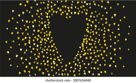 Grunge heart background for Valentines day with gold glitter. February 14th day. Vector confetti for grunge heart background. Hand drawn texture. Love theme for party invite, retail offer and ad.