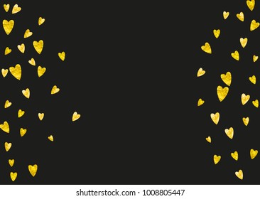 Grunge heart background for Valentines day with gold glitter. February 14th day. Vector confetti for grunge heart background. Hand drawn texture. Love theme for poster, gift certificate, banner.