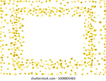 Grunge heart background for Valentines day with gold glitter. February 14th day. Vector confetti for grunge heart background. Hand drawn texture. Love theme for gift coupons, vouchers, ads, events.