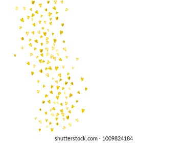 Grunge heart background for Valentines day with gold glitter. February 14th day. Vector confetti for grunge heart background. Hand drawn texture. Love theme for voucher, special business ad, banner.
