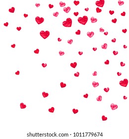 Grunge heart background for Valentines day with red glitter. February 14th day. Vector confetti for grunge heart background. Hand drawn texture. Love theme for party invite, retail offer and ad.