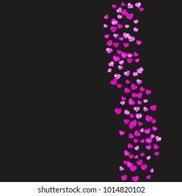 Grunge heart background for Valentines day with pink glitter. February 14th day. Vector confetti for grunge heart background. Hand drawn texture. Love theme for special business offer, banner, flyer.