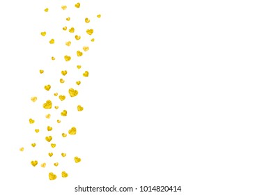 Grunge heart background for Valentines day with gold glitter. February 14th day. Vector confetti for grunge heart background. Hand drawn texture. Love theme for gift coupons, vouchers, ads, events.