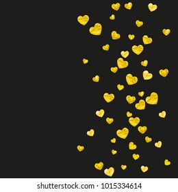Grunge heart background for Valentines day with gold glitter. February 14th day. Vector confetti for grunge heart background. Hand drawn texture. Love theme for poster, gift certificate, banner.
