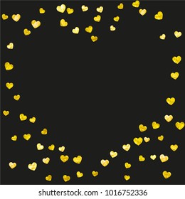 Grunge heart background for Valentines day with gold glitter. February 14th day. Vector confetti for grunge heart background. Hand drawn texture. Love theme for party invite, retail offer and ad.