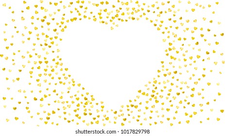 Grunge heart background for Valentines day with gold glitter. February 14th day. Vector confetti for grunge heart background. Hand drawn texture. Love theme for poster, gift certificate, banner.