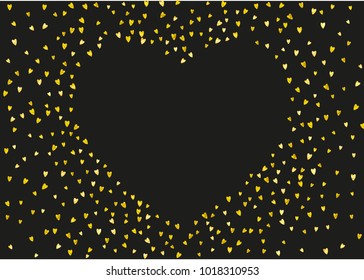 Grunge heart background for Valentines day with gold glitter. February 14th day. Vector confetti for grunge heart background. Hand drawn texture. Love theme for special business offer, banner, flyer.