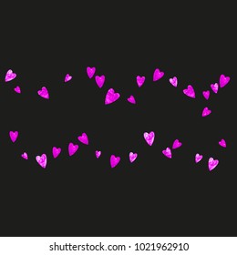 Grunge heart background for Valentines day with pink glitter. February 14th day. Vector confetti for grunge heart background. Hand drawn texture. Love theme for flyer, special business offer, promo.
