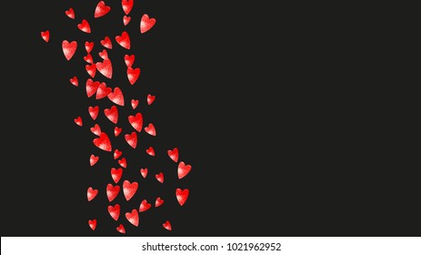 Grunge heart background for Valentines day with red glitter. February 14th day. Vector confetti for grunge heart background. Hand drawn texture. Love theme for flyer, special business offer, promo.