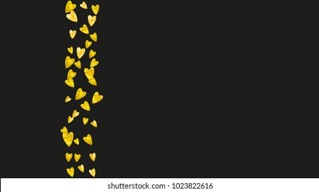 Grunge heart background for Valentines day with gold glitter. February 14th day. Vector confetti for grunge heart background. Hand drawn texture. Love theme for gift coupons, vouchers, ads, events.