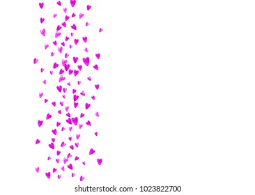 Grunge heart background for Valentines day with pink glitter. February 14th day. Vector confetti for grunge heart background. Hand drawn texture. Love theme for special business offer, banner, flyer.