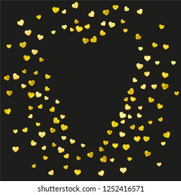 Grunge heart background for Valentines day with gold glitter. February 14th day. Vector confetti for grunge heart background. Hand drawn texture. Love theme for voucher, special business ad, banner.