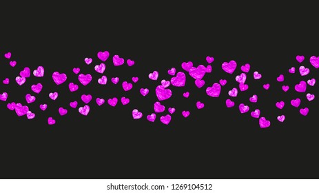 Grunge heart background for Valentines day with pink glitter. February 14th day. Vector confetti for grunge heart background. Hand drawn texture. Love theme for voucher, special business ad, banner.