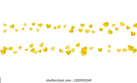 Grunge heart background for Valentines day with gold glitter. February 14th day. Vector confetti for grunge heart background. Hand drawn texture. Love theme for special business offer, banner, flyer.