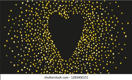 Grunge heart background for Valentines day with gold glitter. February 14th day. Vector confetti for grunge heart background. Hand drawn texture. Love theme for flyer, special business offer, promo.
